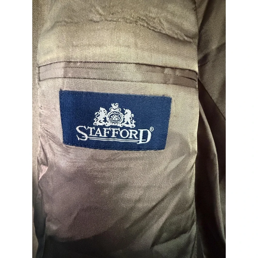 Stafford Blazer Sport Coat Mens 46S Beige Poly Wool Classic Gold Button Jacket